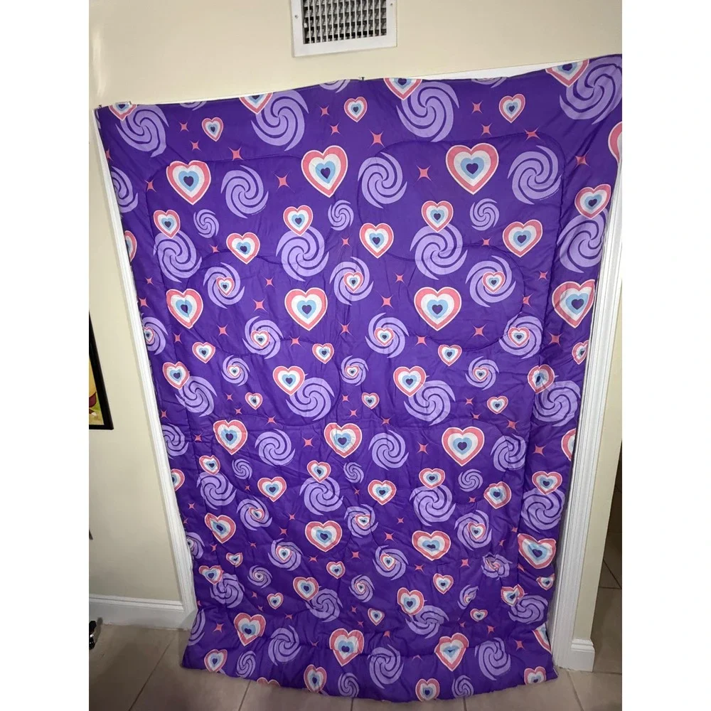 VTG Power Puff Girls Twin Comforter Blanket Y2K Vintage Purple Pink Hearts